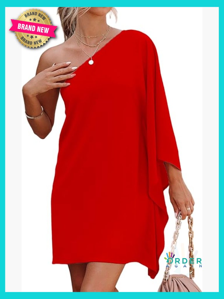 One Shoulder Ruffle Sleeve Mini Dress Elegant Slim Fit A-Line Party Club Night